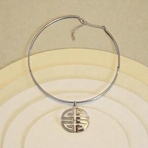 Roberto by RFM Silver Choker Necklace w/ Crystal Geometric Pendant  NWT Boxed